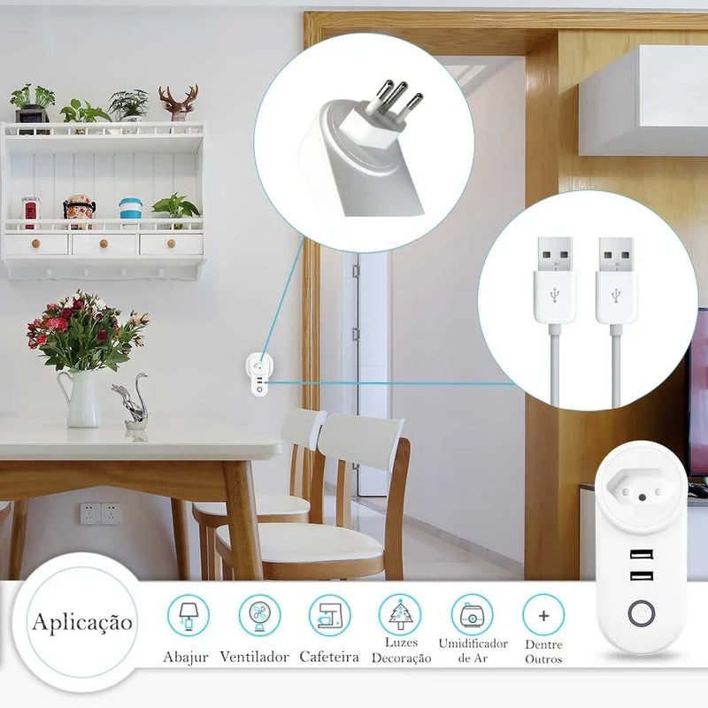 Tomada Inteligente Com Alexa Duas Entradas Usb Wi-fi Smart