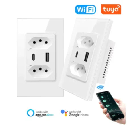 Tomada Inteligente Usb+ Usb-c Tipo-c Smart Wifi Alexa Google Bivolt