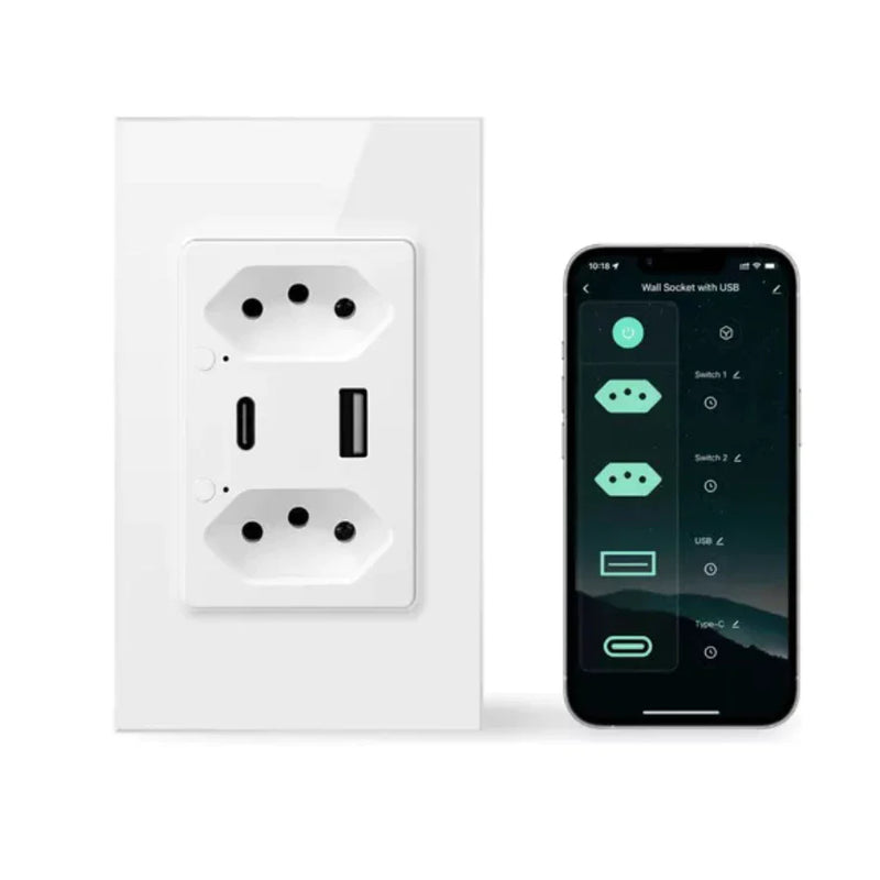 Tomada Inteligente Usb+ Usb-c Tipo-c Smart Wifi Alexa Google Bivolt