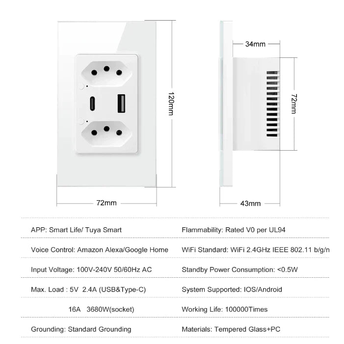 Tomada Inteligente Usb+ Usb-c Tipo-c Smart Wifi Alexa Google Bivolt