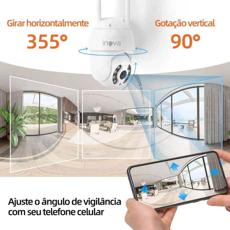 INOVA Kit Câmera de segurança a Prova D'água sem fio gira 360° HD 1080P IP66 APP ICSEE 110-220V