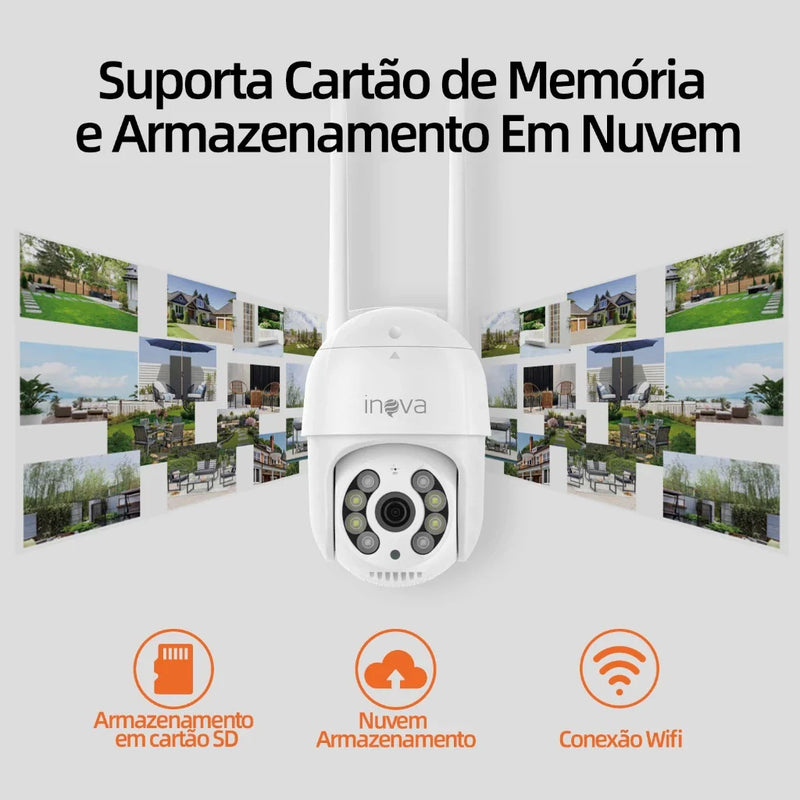 INOVA Kit Câmera de segurança a Prova D'água sem fio gira 360° HD 1080P IP66 APP ICSEE 110-220V