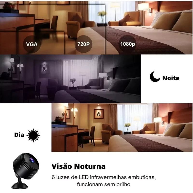 Kit 1/2/3/4 Câmeras Espiã A9 HD Mini com Visão Noturna Wifi 1080P Vigilância Segurança Doméstica