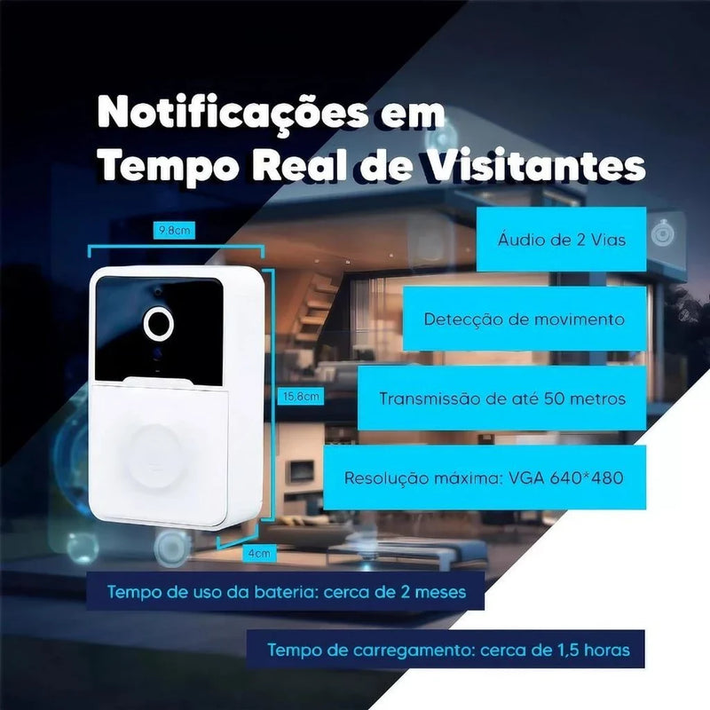 Campainha Com Câmera Vídeo Porteiro Sem Fio Wi-Fi HD Inteligente Smart Home Vê Pelo Celular Recarregável pronto entrega