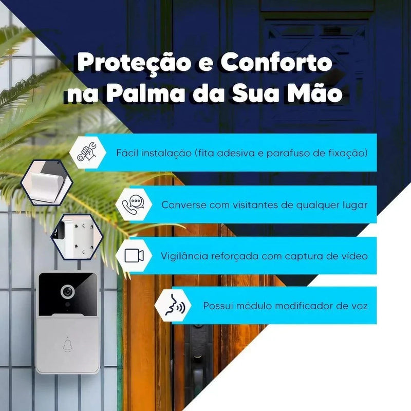 Campainha Com Câmera Vídeo Porteiro Sem Fio Wi-Fi HD Inteligente Smart Home Vê Pelo Celular Recarregável pronto entrega